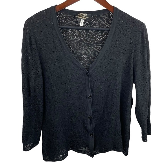 Escada | Black Crochet Sheer Button Cardigan - Picture 1 of 9